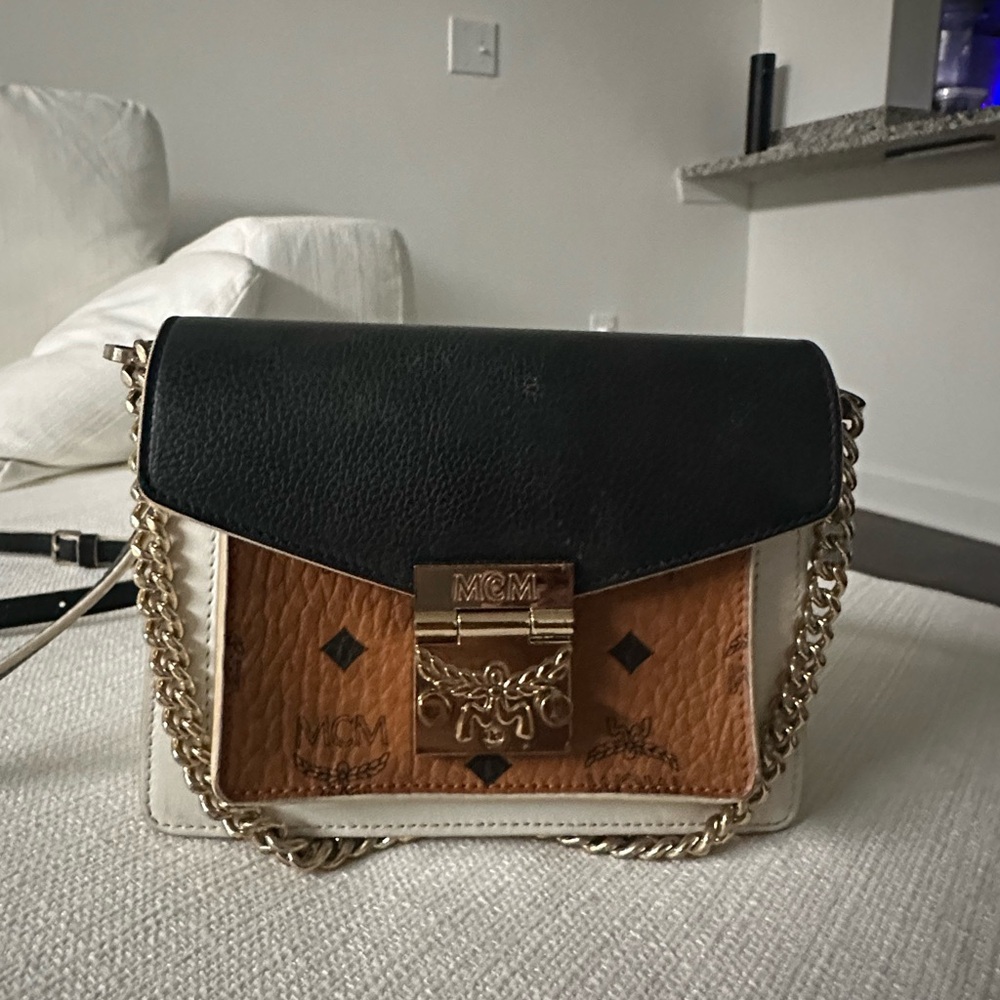 MCM Black, Brown, and White Crossbody Bag